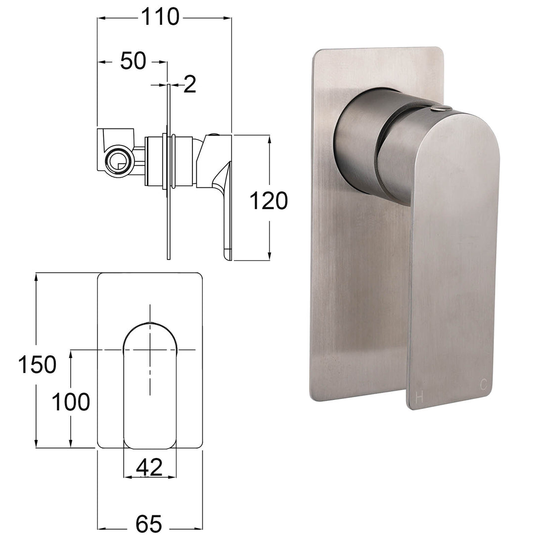 Brushed Nickel Flat Lever Shower Mixer Tap