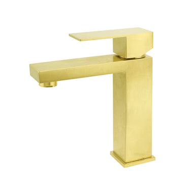 KYLINS Brushed Gold Square Basin Mixer Tap 165mm