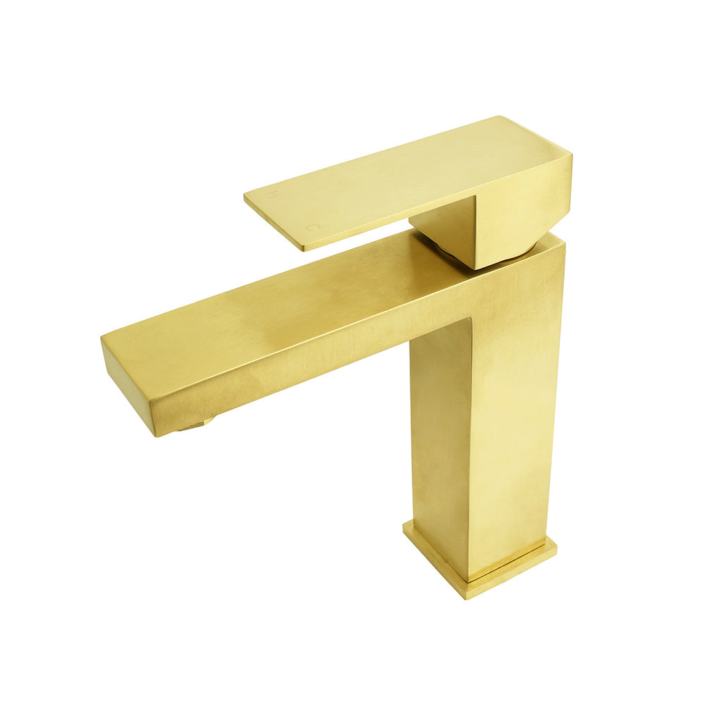KYLINS Brushed Gold Square Basin Mixer Tap 165mm