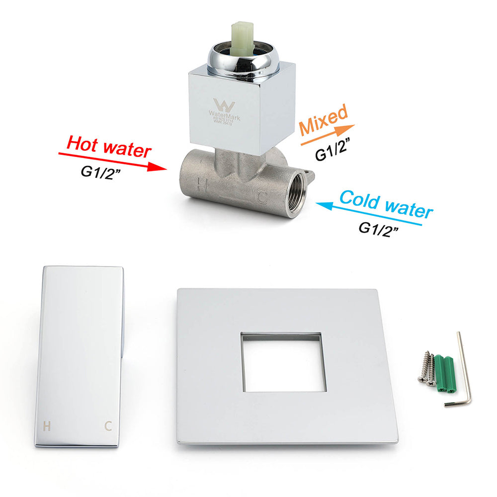 Vortaz Square Chrome Shower Mixer Tap Wall Mounted Stainless Steel
