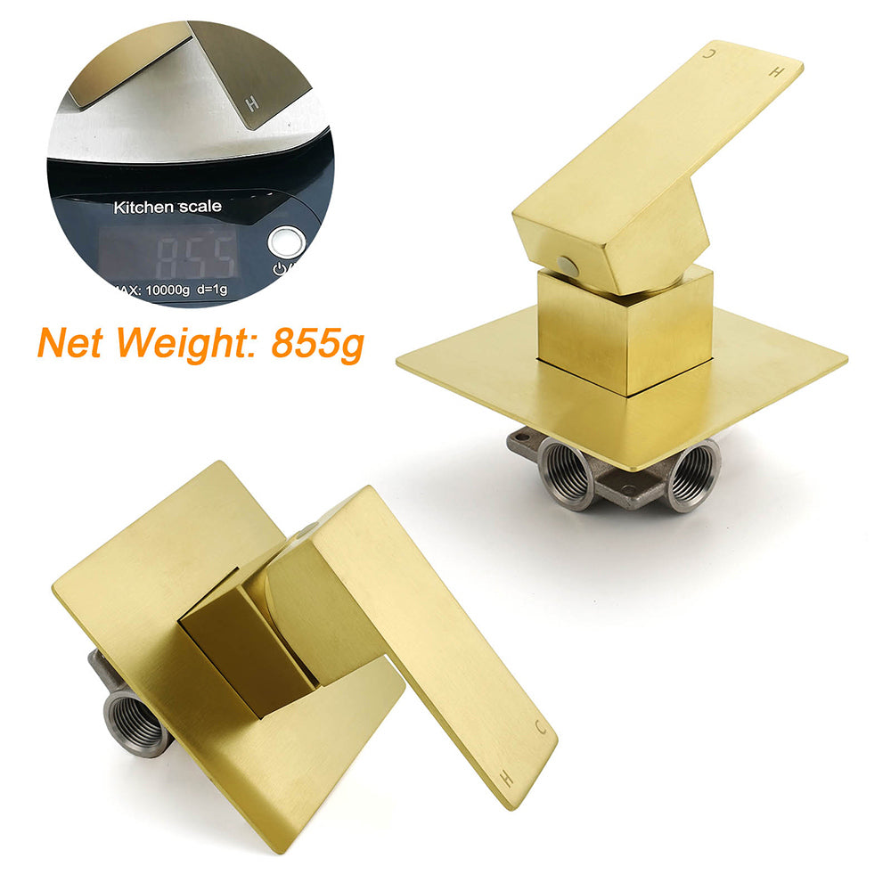 Vortaz Brushed Gold Square Shower Mixer Tap Wall Mounted Stainless Steel