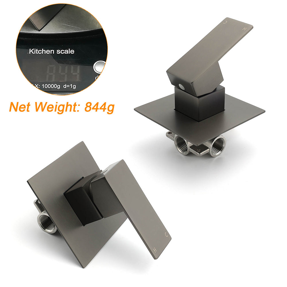 Vortaz Gun Metal Square Shower Mixer Tap Wall Mounted Stainless Steel