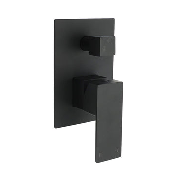 Matt Black Square Stainless Steel Shower Mixer with Diverter 35mm Ceramic