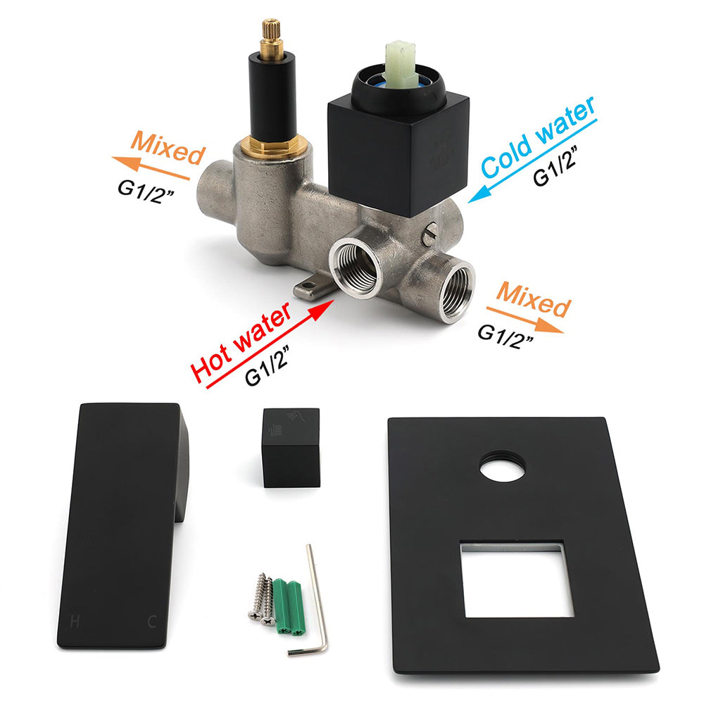 Matt Black Square Stainless Steel Shower Mixer with Diverter 35mm Ceramic