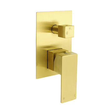 Brushed Gold Square Stainless Steel Shower Mixer with Diverter 35mm