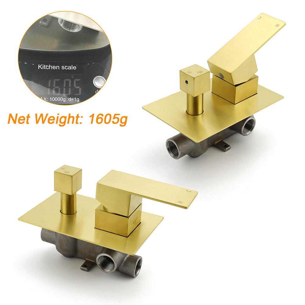 Brushed Gold Square Stainless Steel Shower Mixer with Diverter 35mm