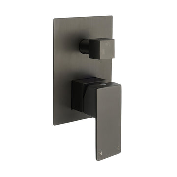 Gun Metal Square Stainless Steel Bath Shower Mixer Diverter 35mm Ceramic