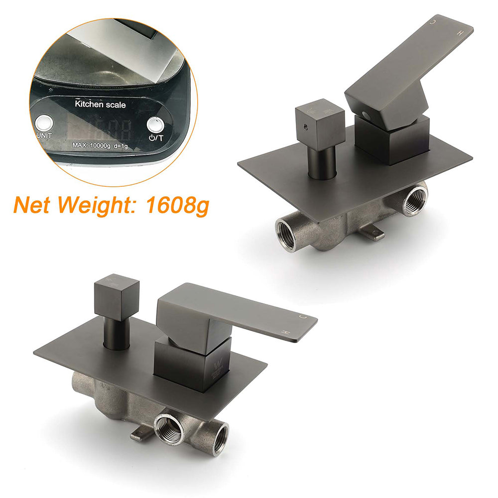 Gun Metal Square Stainless Steel Bath Shower Mixer Diverter 35mm Ceramic