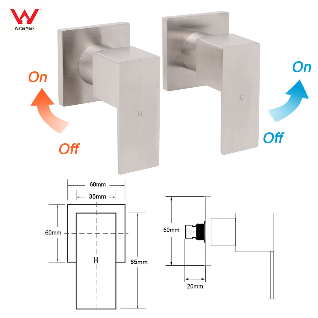 Brushed Nickel Square Shower Mixer Tap Wall Mounted