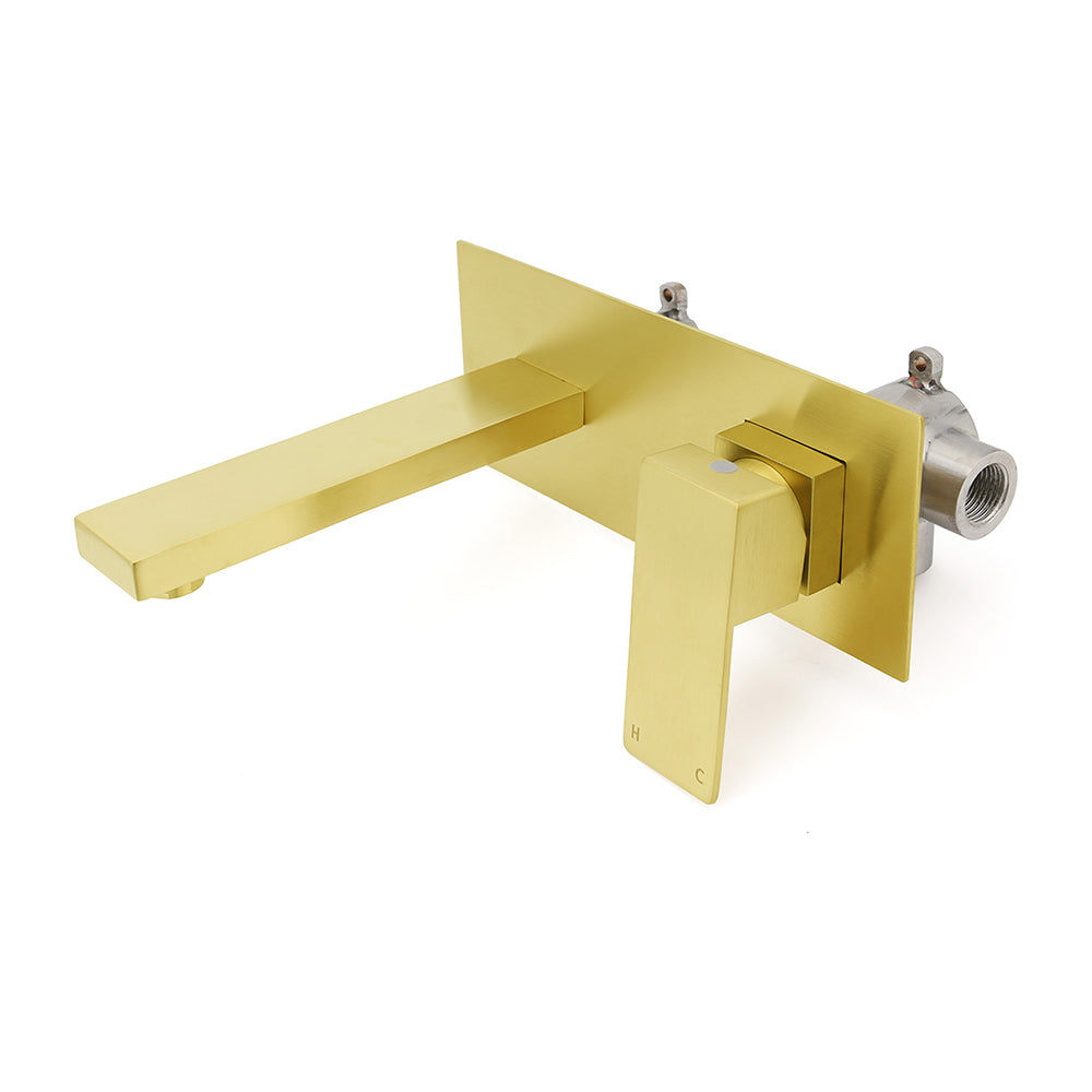 KYLINS Wall Mounted Basin Mixer Tap Brushed Gold Bathroom Faucet