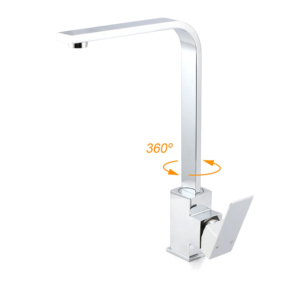 Square Gooseneck Kitchen Mixer Tap Chrome 360 Swivel