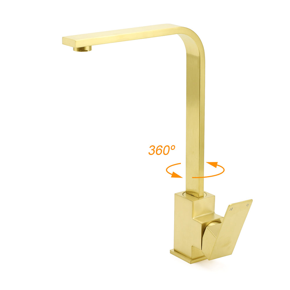 Brushed Gold Gooseneck Kitchen Mixer Tap 360 Swivel
