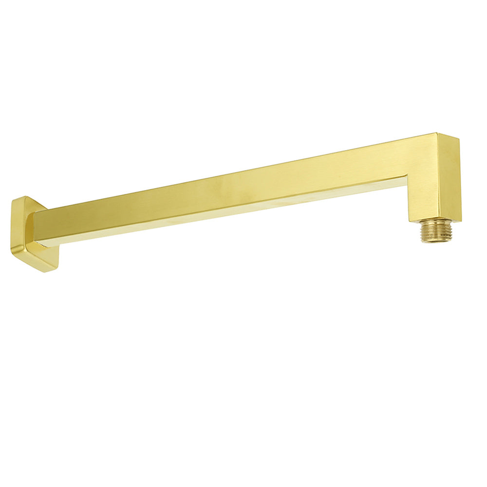 KYLINS Brushed Gold Square Rain Shower Head 250mm Wall Mounted Straight Arm