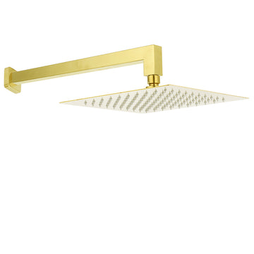 KYLINS Brushed Gold Square Rain Shower Head 300mm Wall Mounted 400mm Arm