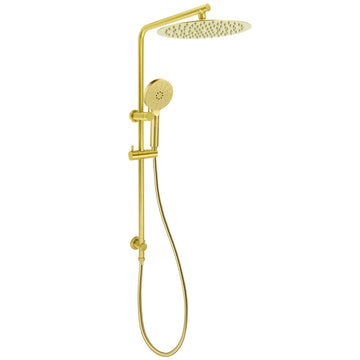 KYLINS Brushed Gold Twin Round 12in Rain Shower Head with Handheld Sliding Wall Rail