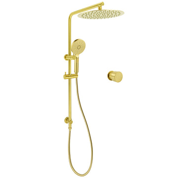 KYLINS Brushed Gold Twin Shower System 12 inch Square Rain Head with Twin Taps