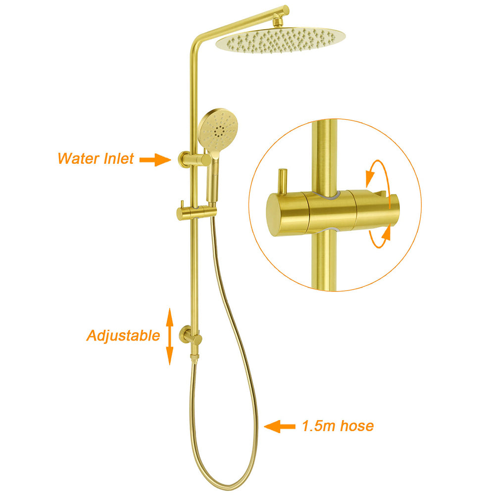 KYLINS Brushed Gold Twin Shower System 12 inch Square Rain Head with Twin Taps