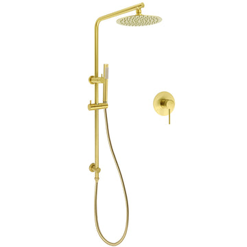 KYLINS Brushed Gold Twin Shower Set 8-inch Rainfall Head Handheld Sliding Rail Wall Mixer