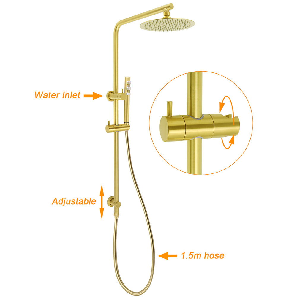 KYLINS Brushed Gold Twin Shower Set 8-inch Rainfall Head Handheld Sliding Rail Wall Mixer