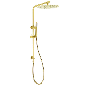 KYLINS Brushed Gold 12in Rain Shower Head 2in1 Handheld Wall Rail Arm Set