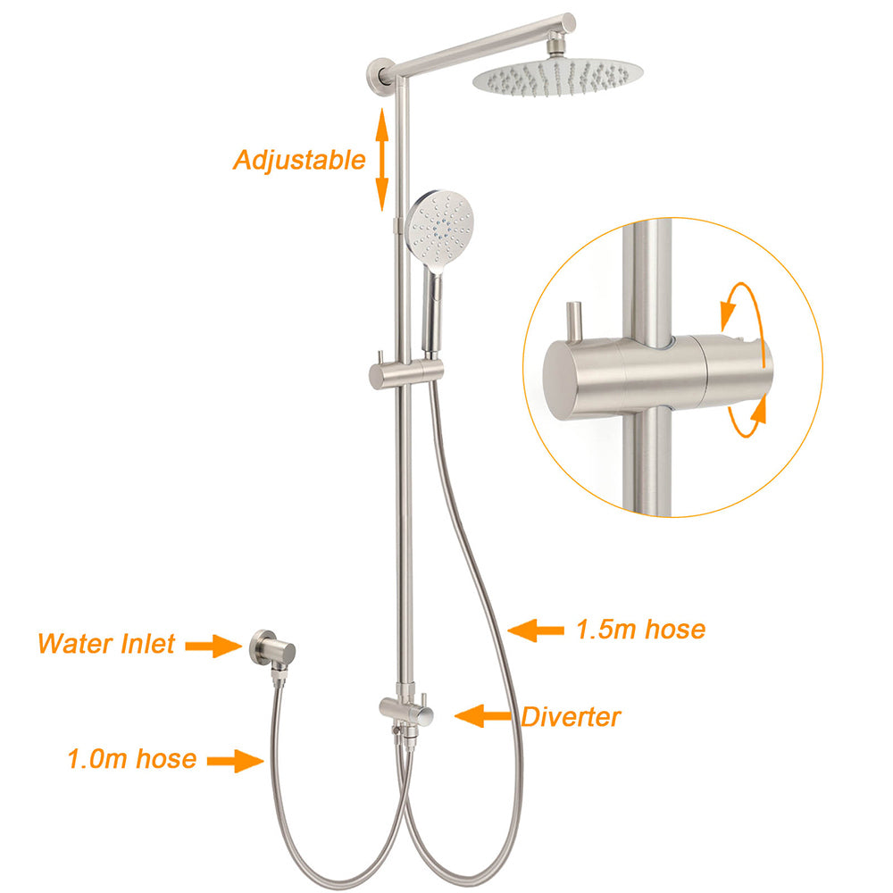 KYLINS 2in1 Shower System Brushed Nickel Rain Head and Handheld 200mm