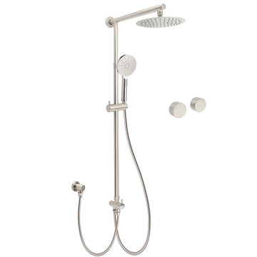 KYLINS Brushed Nickel Twin Shower System 8 inch Round Rain Head with Handheld and Twin Taps