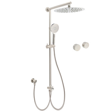 KYLINS Brushed Nickel 12 inch Rain Shower Head 2-in-1 Set with Twin Taps