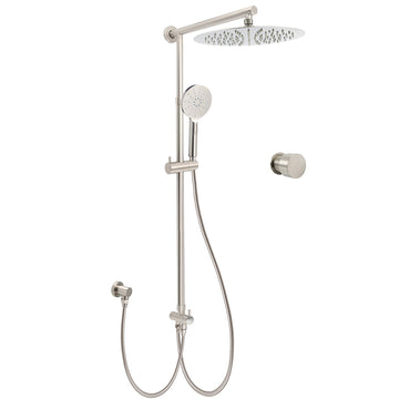 Brushed Nickel Rain Shower Head 12" Twin Handheld Sliding Rail with Mixer