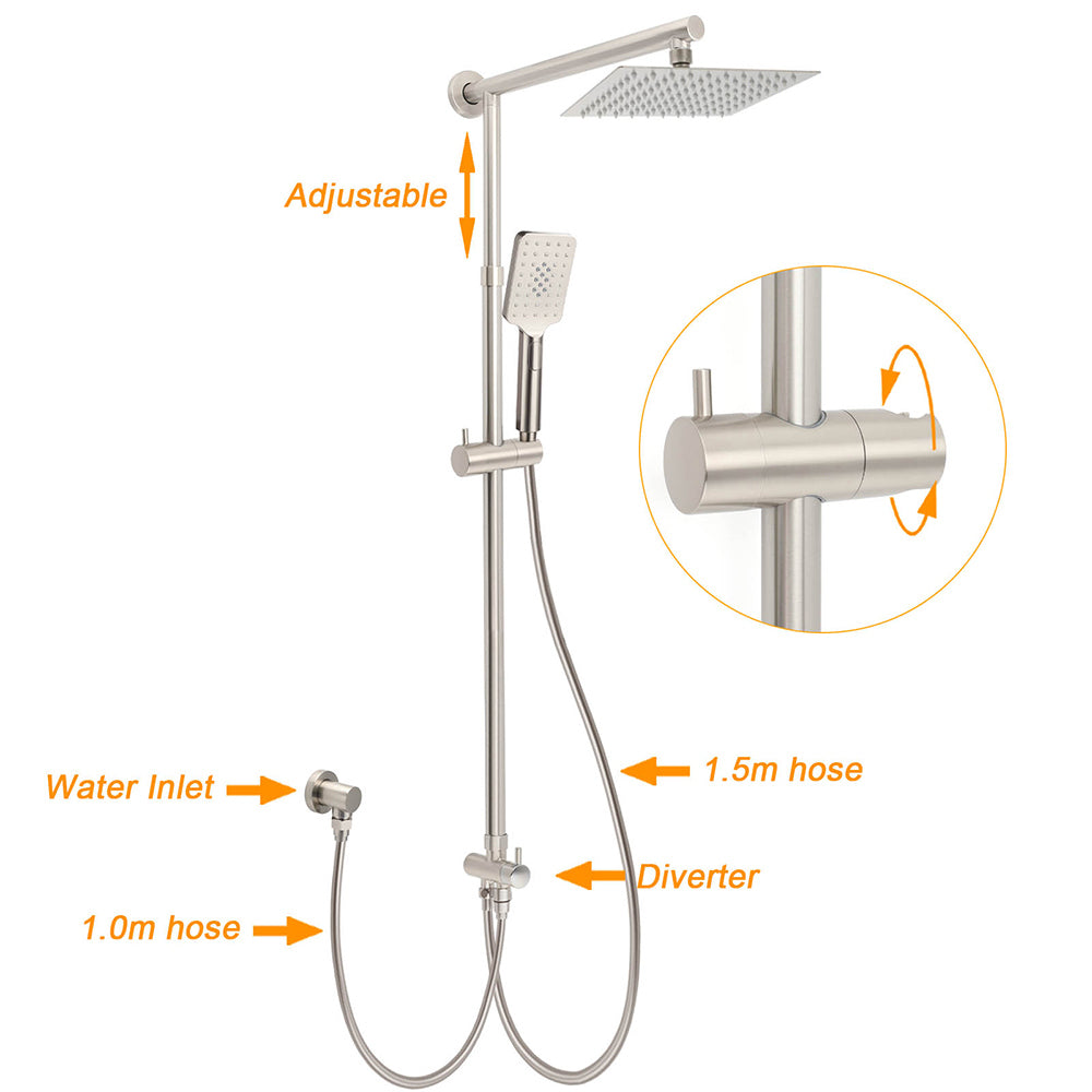 KYLINS Brushed Nickel Square Shower Set 8 inch Rain Head with Handheld and Mixer