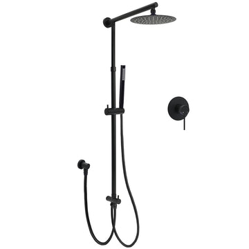 KYLINS Matt Black Twin Rain Shower Head 8 inch with Handheld and Mixer Set