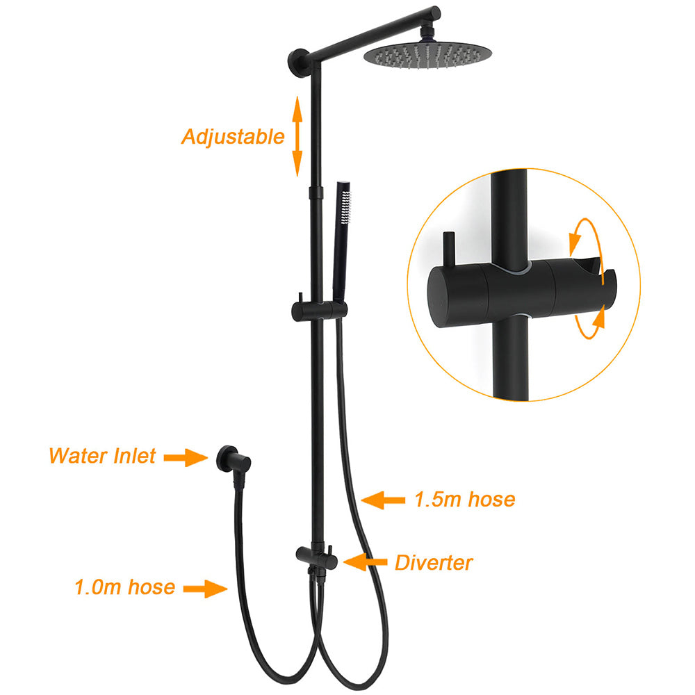 KYLINS Matt Black Twin Rain Shower Head 8 inch with Handheld and Mixer Set