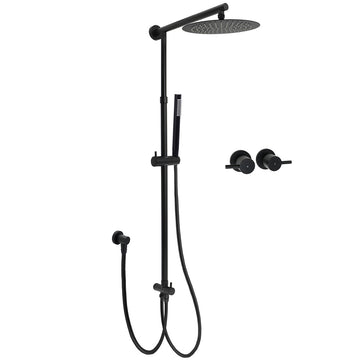 KYLINS Matt Black Dual Rain Shower Head 10 inch with Twin Taps Set