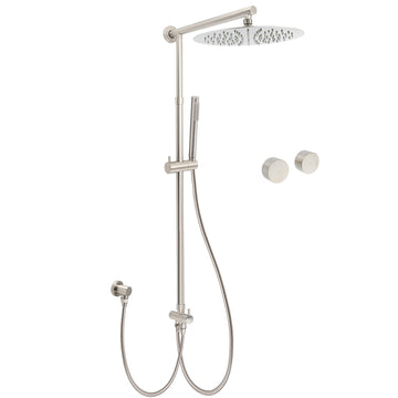 Brushed Nickel Rain Shower Head 12 inch SUS with Handheld Sliding Rail and Twin Taps