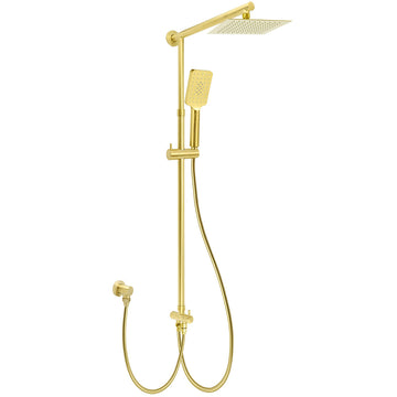 KYLINS Brushed Gold Square Shower Set 8 inch Rain Head with Handheld and Twin Taps