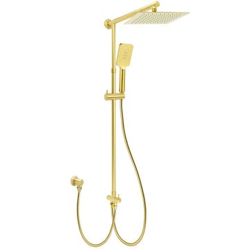KYLINS Brushed Gold Square Shower Set 10 inch Rain Head with Handheld and Twin Taps