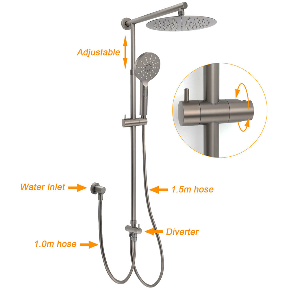 KYLINS Gun Metal Dual Shower System 10 inch Round Rain Head with Handheld and Diverter