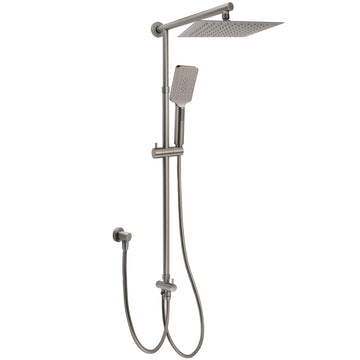 KYLINS Gun Metal 10in Square Rain Shower Head 2in1 Handheld Adjustable Rail Combo