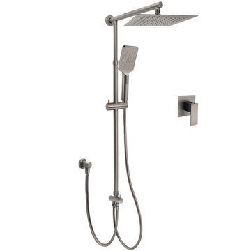 KYLINS Gun Metal 2in1 Shower Set Square 10 inch Rain Head with Handheld and Mixer
