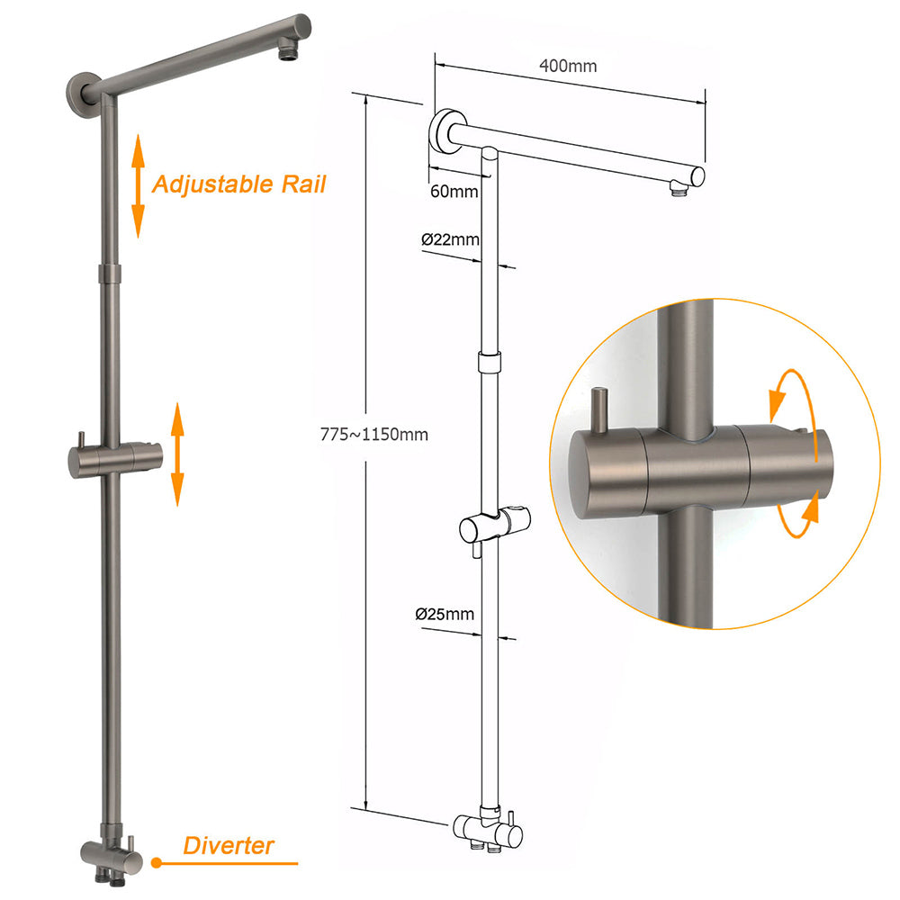 KYLINS Dual Rain Shower Head with Handheld 250mm Gun Metal