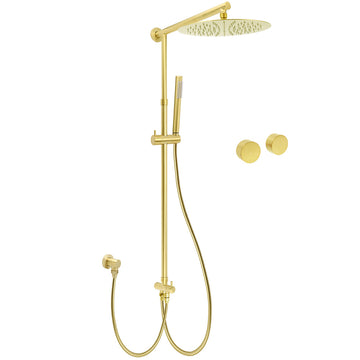 Kylins Brushed Gold Rain Shower Head 12in with Handheld and Sliding Rail Set