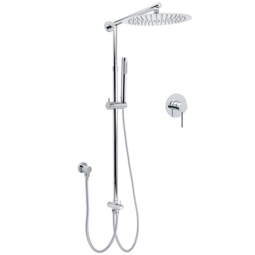 KYLINS Chrome 12 inch Round Twin Rain Shower Head 2-in-1 Set with Rail and Mixer