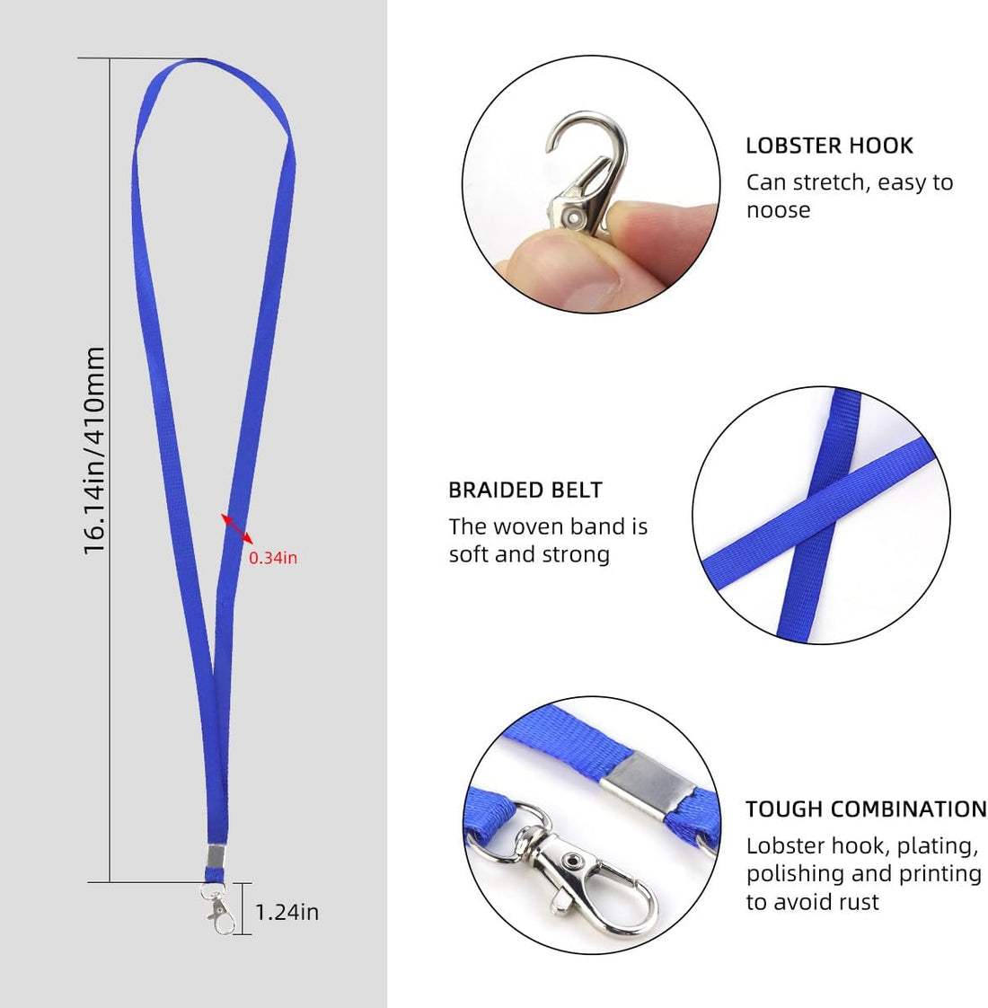 Petluno Navy Blue ID Card Lanyard 20-Pack Zinc Alloy Swivel Hook