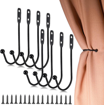 Vortaz Metal Curtain Holdbacks U-Shaped Wall Mount Black 8-Pack