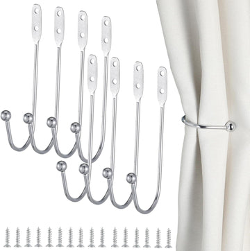 Vortaz Metal Curtain Holdbacks Wall Mount Silver 8-Pack 10cm