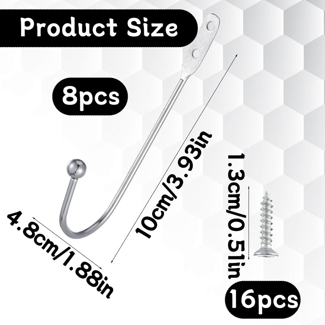 Vortaz Metal Curtain Holdbacks Wall Mount Silver 8-Pack 10cm