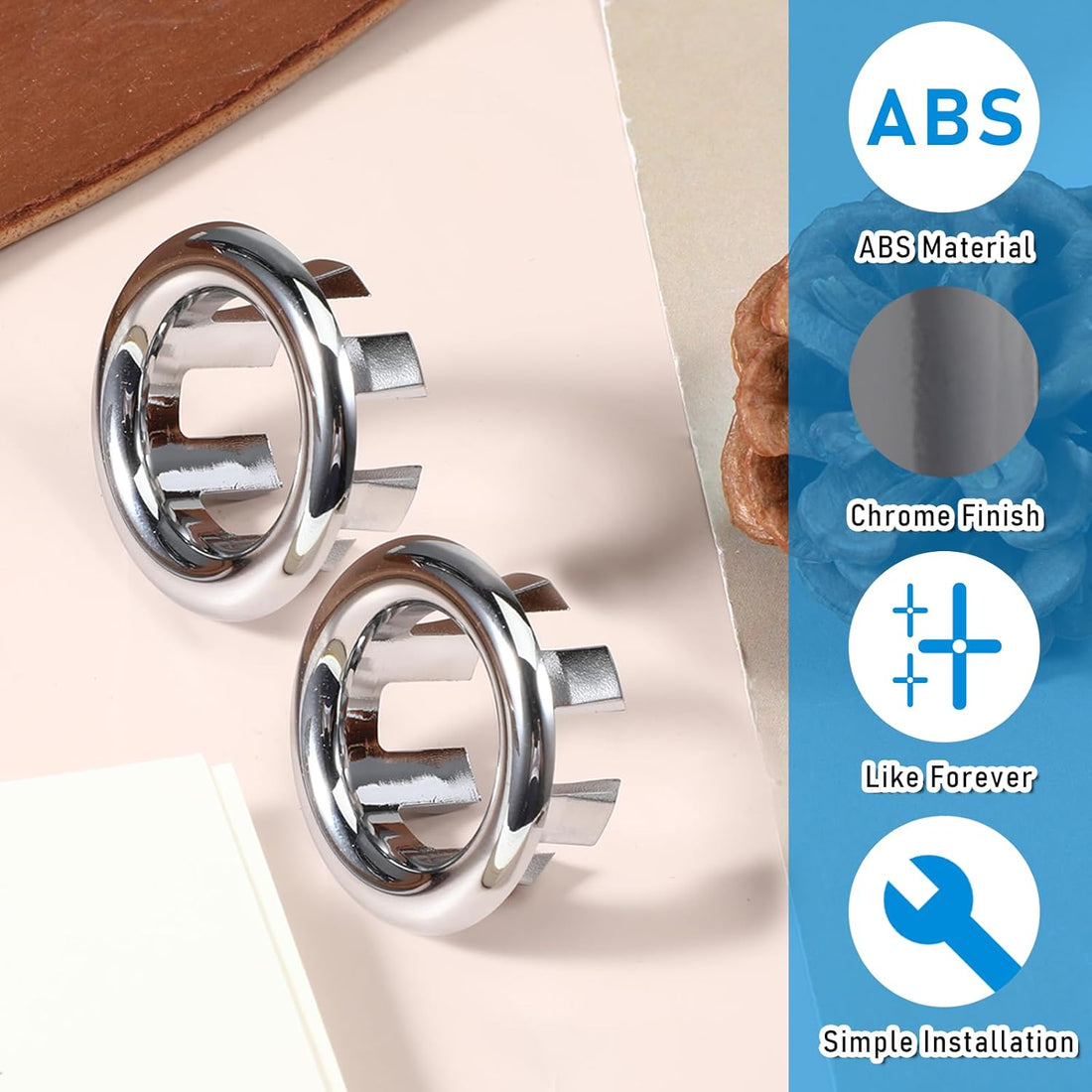 2 Pack Chrome Sink Overflow Ring Bathroom Kitchen Drain Cover