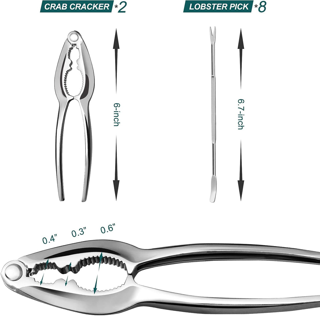 Stainless Steel Seafood Cracker and Picks Set 10-Piece Dishwasher Safe