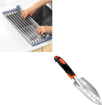 Vortaz Over Sink Roll-Up Dish Drying Rack with Garden Trowel