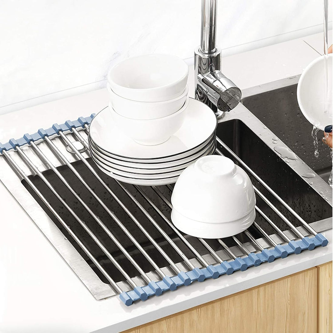 Vortaz Over Sink Roll-Up Dish Drying Rack with Garden Trowel