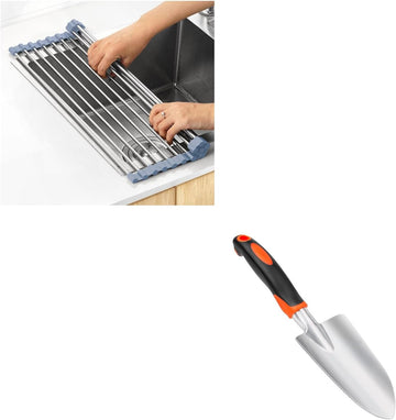 Garden Hand Trowel with Over Sink Roll-Up Dish Drying Rack